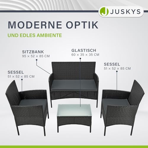 Juskys Polyrattan Sitzgruppe Fort Myers 4 Personen mit 2er Sofa, 2 Stühle, Tisch & Sitzkissen wetterfest schwarz/grau Balkonmöbel Gartenmöbel Set - 7