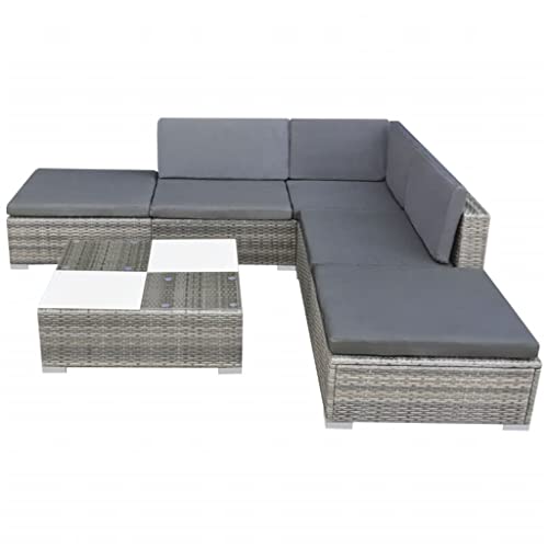 Hommdiy Rattan Lounge Set 6-TLG. Garten Lounge Set mit Auflagen Poly Rattan Lounge Grau Sitzgruppe Lounge Gartenmöbel Set Gartensofa - 2