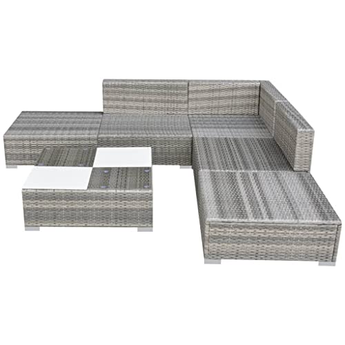 Hommdiy Rattan Lounge Set 6-TLG. Garten Lounge Set mit Auflagen Poly Rattan Lounge Grau Sitzgruppe Lounge Gartenmöbel Set Gartensofa - 3