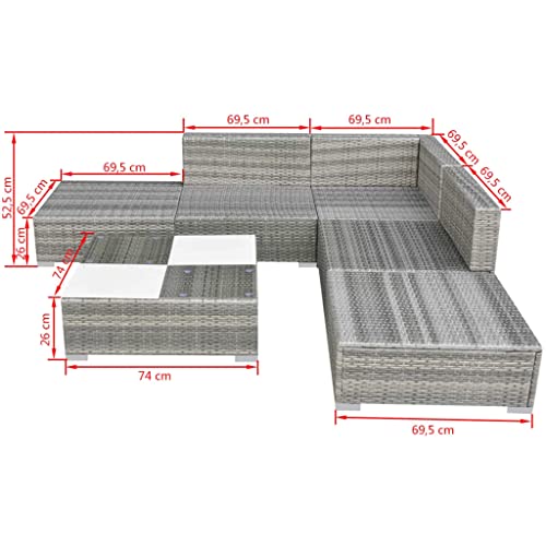 Hommdiy Rattan Lounge Set 6-TLG. Garten Lounge Set mit Auflagen Poly Rattan Lounge Grau Sitzgruppe Lounge Gartenmöbel Set Gartensofa - 5