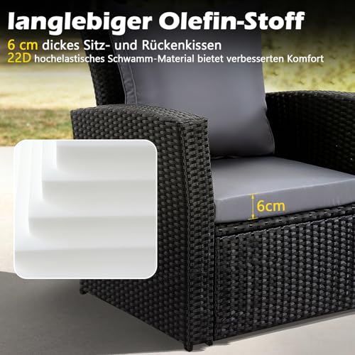 MeXo Polyrattan Lounge Set – Gartenlounge für 3-4 Personen Gartenmöbel Set Frei kombinierbare Sitzgruppe aus Gartensofa, Sessel, Beistelltisch mit Kissen für Garten, Kleiner Balkon und Terrasse - 3