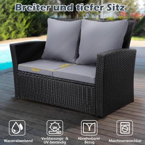 MeXo Polyrattan Lounge Set – Gartenlounge für 3-4 Personen Gartenmöbel Set Frei kombinierbare Sitzgruppe aus Gartensofa, Sessel, Beistelltisch mit Kissen für Garten, Kleiner Balkon und Terrasse - 4