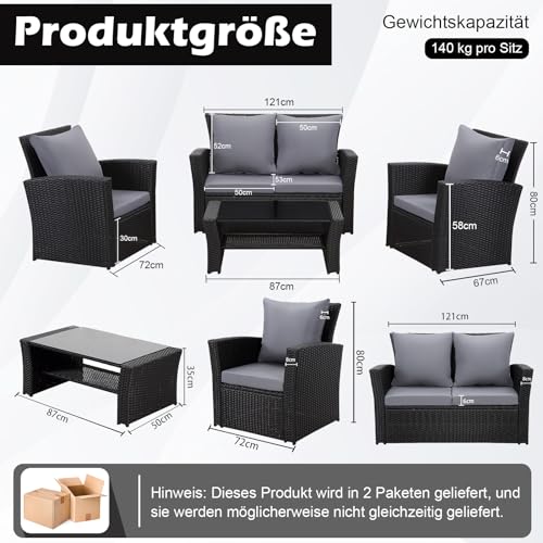 MeXo Polyrattan Lounge Set – Gartenlounge für 3-4 Personen Gartenmöbel Set Frei kombinierbare Sitzgruppe aus Gartensofa, Sessel, Beistelltisch mit Kissen für Garten, Kleiner Balkon und Terrasse - 7