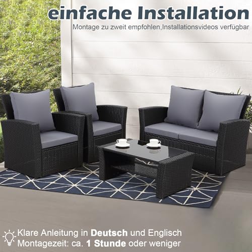 MeXo Polyrattan Lounge Set – Gartenlounge für 3-4 Personen Gartenmöbel Set Frei kombinierbare Sitzgruppe aus Gartensofa, Sessel, Beistelltisch mit Kissen für Garten, Kleiner Balkon und Terrasse - 8