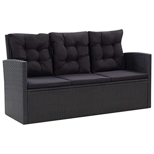 vidaXL Gartenmöbel 6-TLG. mit Kissen Sitzgruppe Lounge Sofa Sessel Garten Garnitur Gartenset Gartensofa Sitzgarnitur Poly Rattan Schwarz - 2