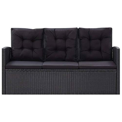 vidaXL Gartenmöbel 6-TLG. mit Kissen Sitzgruppe Lounge Sofa Sessel Garten Garnitur Gartenset Gartensofa Sitzgarnitur Poly Rattan Schwarz - 3