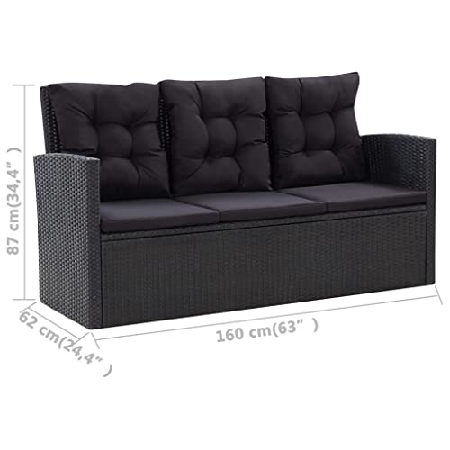 vidaXL Gartenmöbel 6-TLG. mit Kissen Sitzgruppe Lounge Sofa Sessel Garten Garnitur Gartenset Gartensofa Sitzgarnitur Poly Rattan Schwarz - 4