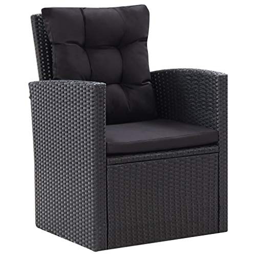 vidaXL Gartenmöbel 6-TLG. mit Kissen Sitzgruppe Lounge Sofa Sessel Garten Garnitur Gartenset Gartensofa Sitzgarnitur Poly Rattan Schwarz - 6