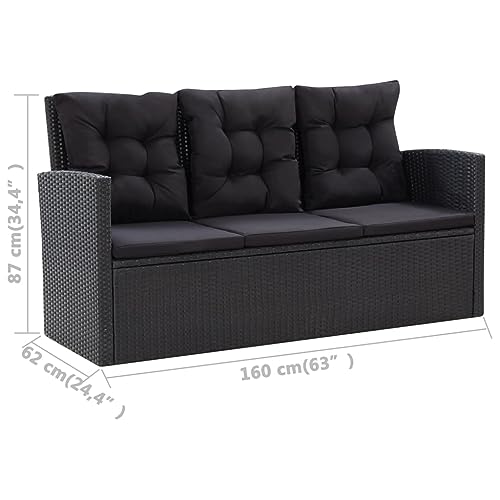 vidaXL Gartenmöbel 6-TLG. mit Kissen Sitzgruppe Lounge Sofa Sessel Garten Garnitur Gartenset Gartensofa Sitzgarnitur Poly Rattan Schwarz - 9