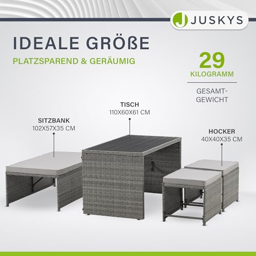 Juskys 2in1 Polyrattan Relax Gartenmöbel Set Jamaika – Tisch, Gartenlounge Sofa – Balkonmöbel Sitzgruppe für Balkon, Garten – Outdoor Lounge Grau - 5