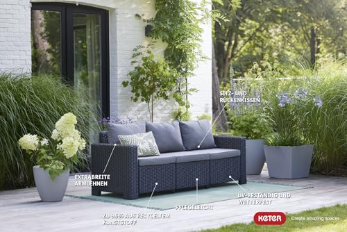 Allibert by Keter Gartenlounge Sofa California 3-Sitzer, graphit/ cool grey, inkl. Sitz- und Rückenkissen, Kunststoff, runde Rattanoptik, 199 x 68 x 72 cm - 2