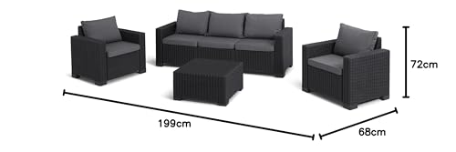 Allibert by Keter Gartenlounge Sofa California 3-Sitzer, graphit/ cool grey, inkl. Sitz- und Rückenkissen, Kunststoff, runde Rattanoptik, 199 x 68 x 72 cm - 9