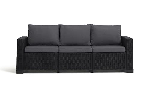 Allibert by Keter Gartenlounge Sofa California 3-Sitzer, graphit/ cool grey, inkl. Sitz- und Rückenkissen, Kunststoff, runde Rattanoptik, 199 x 68 x 72 cm - 7